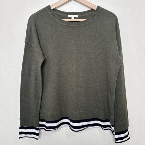 Lisa Todd Womens Small Cashmere Crew Neck Striped Dark Green Sweater - Picture 3 of 15